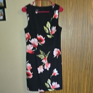 Alyx Black Dress with Red and Pink Floral Design